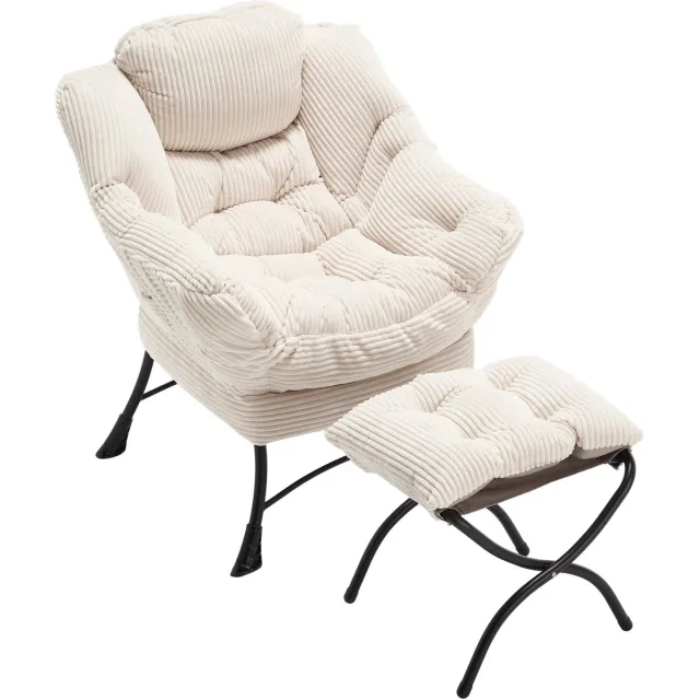 Ropilly Witte relaxstoel met voetenbank - Moderne accentstoel - Ergonomisch ontwerp - Met zijvak - 113,4 kg - Loungestoel voor kleine ruimtes - 69,9x64,0x95,0 cm - Wit
