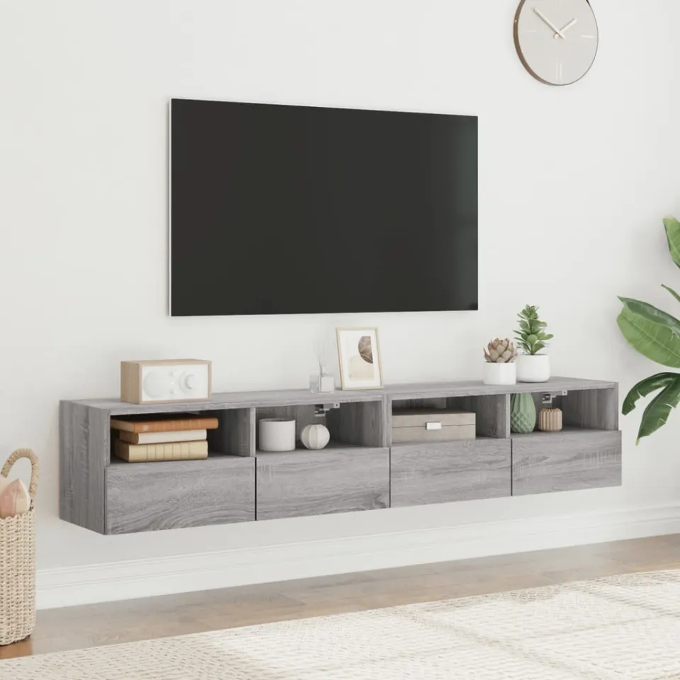 vidaXL Tv-wandmeubels 2 st 80x30x30 cm bewerkt hout grijs sonoma eiken, foto 3