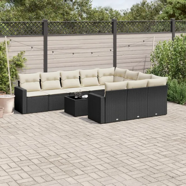 vidaXL 11-delige Loungeset met kussens poly rattan zwart, foto 2