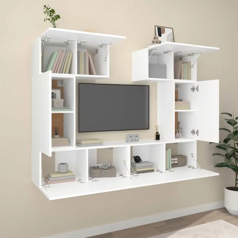vidaXL 6-delige Tv-meubelset bewerkt hout wit, foto 3