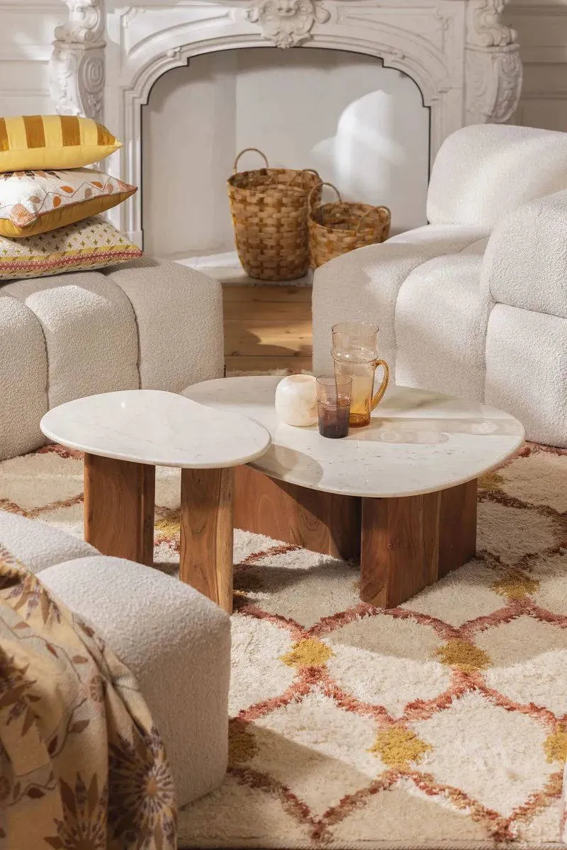 Sissy-Boy salontafel hout met marmer blad beige, foto 3