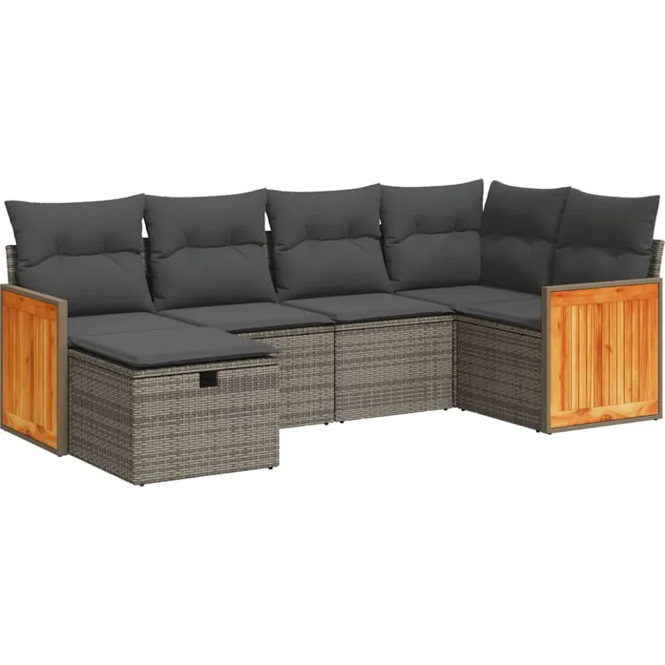 vidaXL 6-delige Loungeset met kussens poly rattan grijs, foto 3
