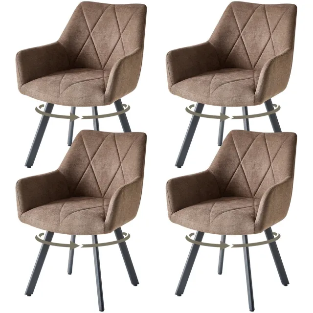 Stervia Eetkamerstoelen Set Van 4 - Draaibaar - Met Armleuningen - Linnen Bekleding - Ergonomische Zitting - Schuimvulling - Bruin - 60 x 55 x 81.5 cm