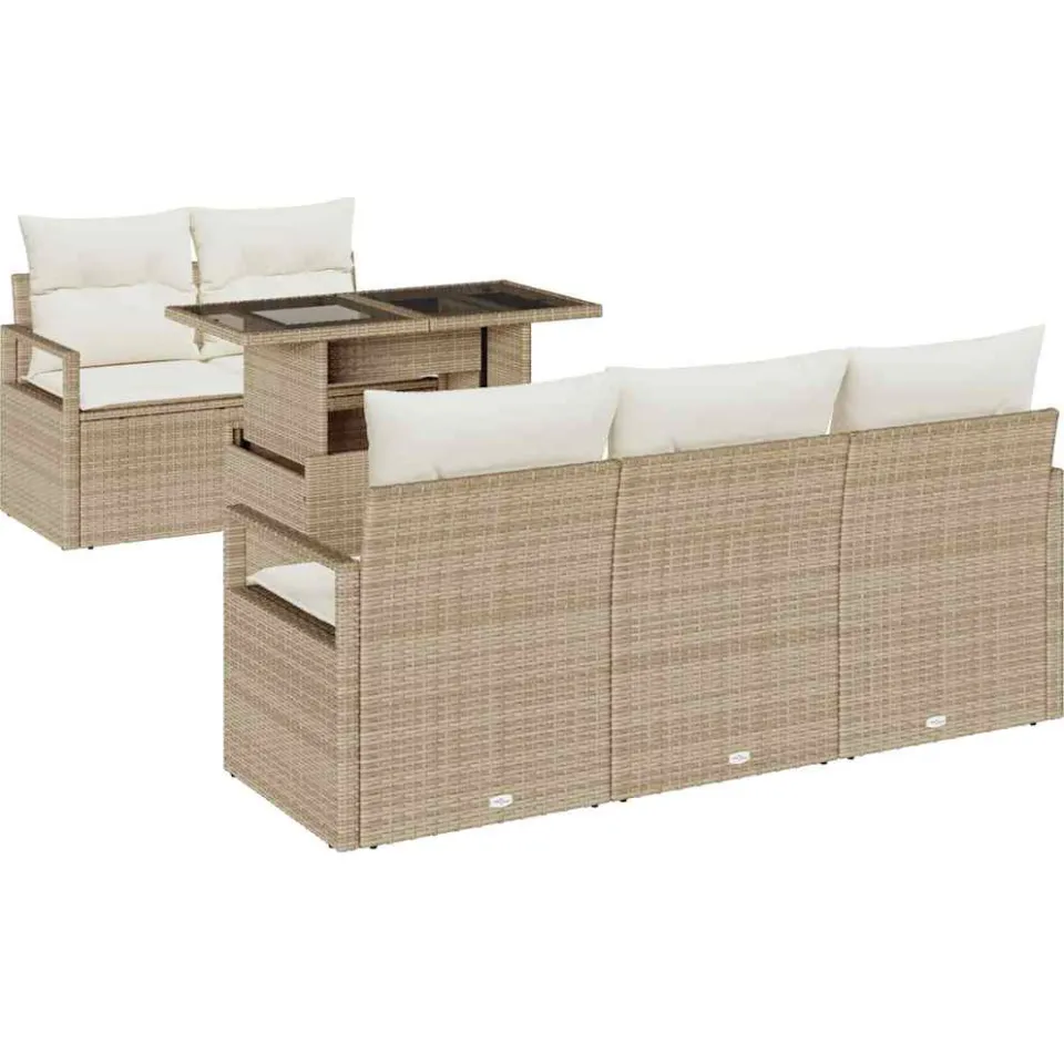 vidaXL Tuin Sofa Set 6 st Beige Poly riet