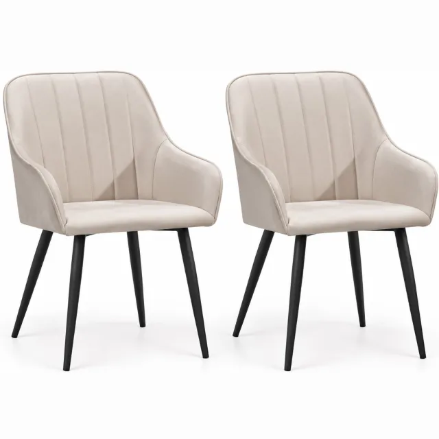 Decorloo Modena Eetkamerstoelen – Set van 2 – Velvet – Met Armleuning – Beige