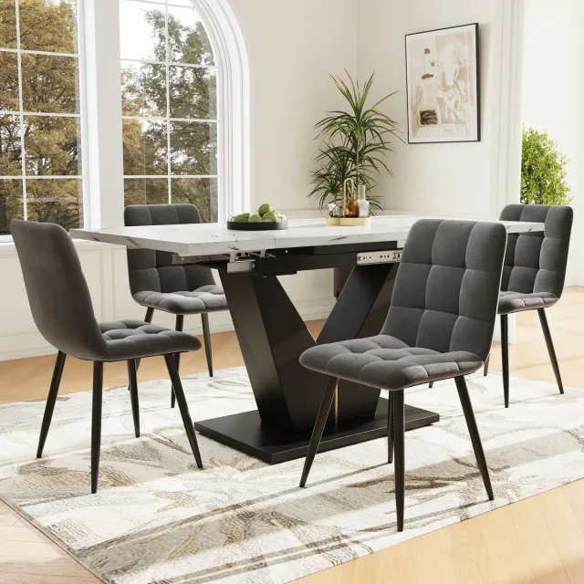 Wishdor Uitschuifbare Eettafel - Breed Tafelblad - Modern - Voor Thuiswerk - MDF En Metaal - Wit En Zwart - 99-159 X 75 X 75 Cm Wit + Zwart