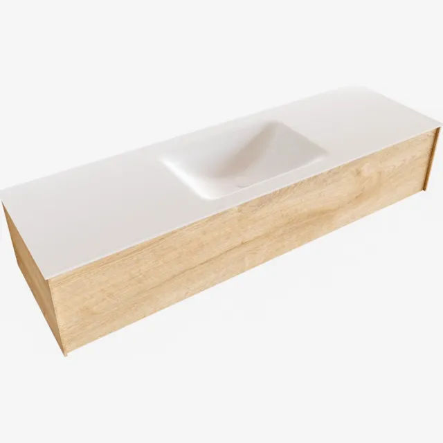 Boss & Wessing Badkamermeubel BWS Madrid Washed Oak 150x45x30 cm Mat Witte Solid Surface Wastafel (1 kraangat)