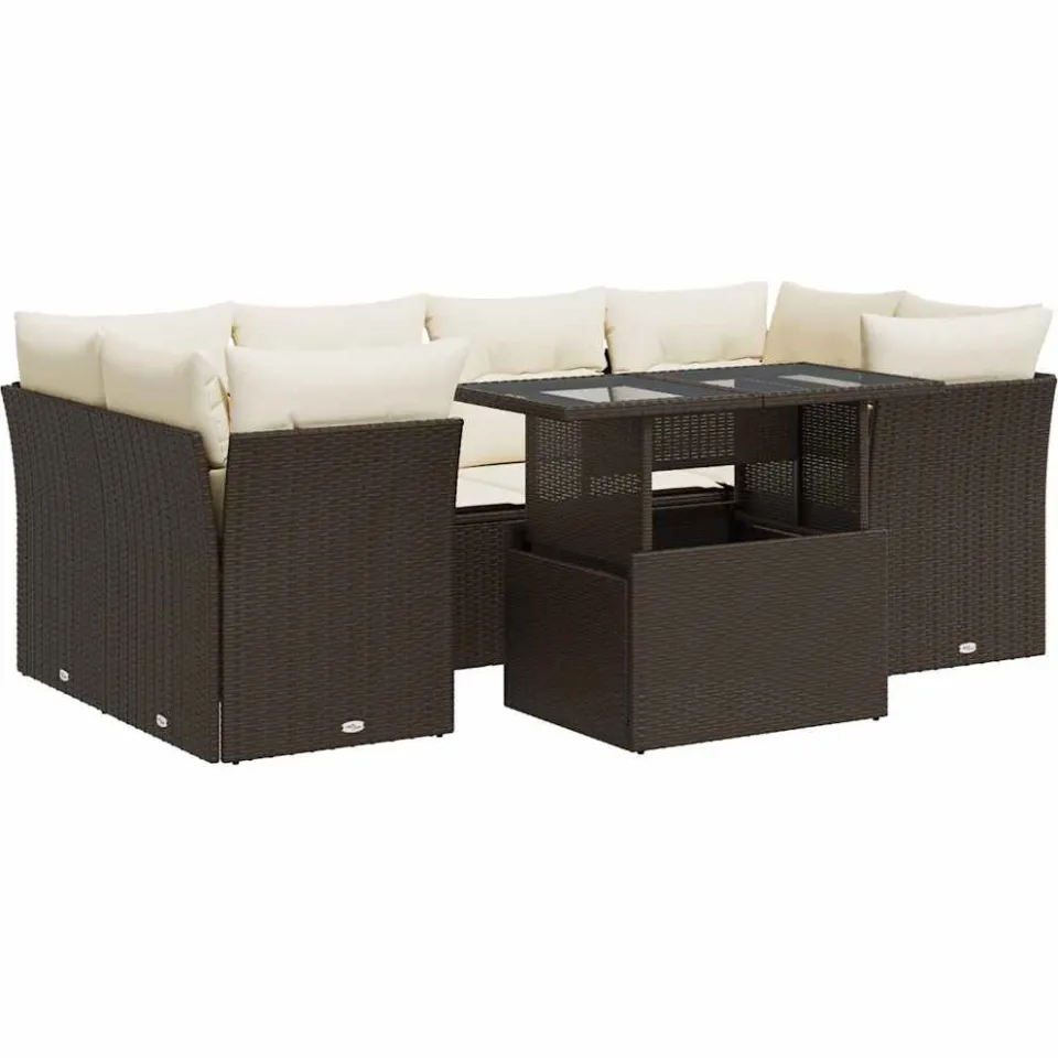 vidaXL 7-delige Loungeset met kussens poly rattan bruin