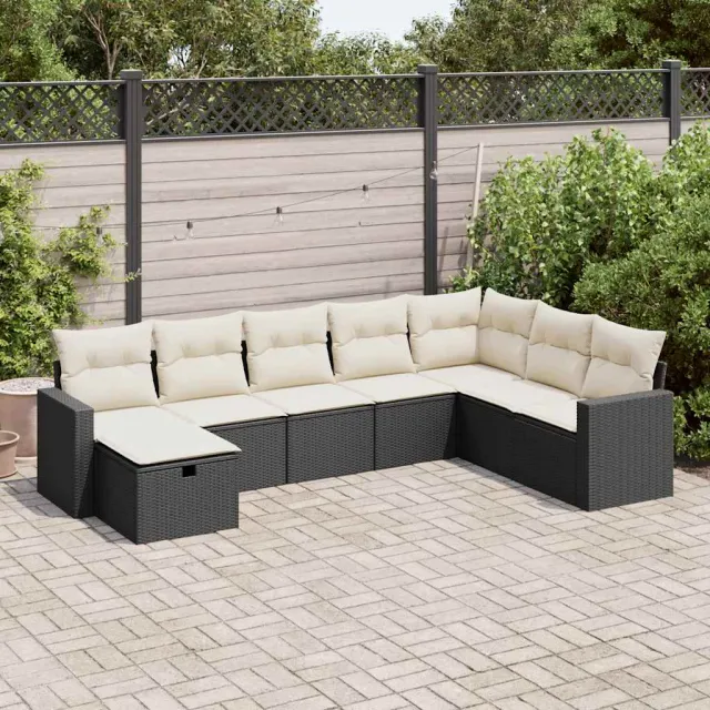 vidaXL 8-delige Loungeset met kussens poly rattan zwart, foto 2