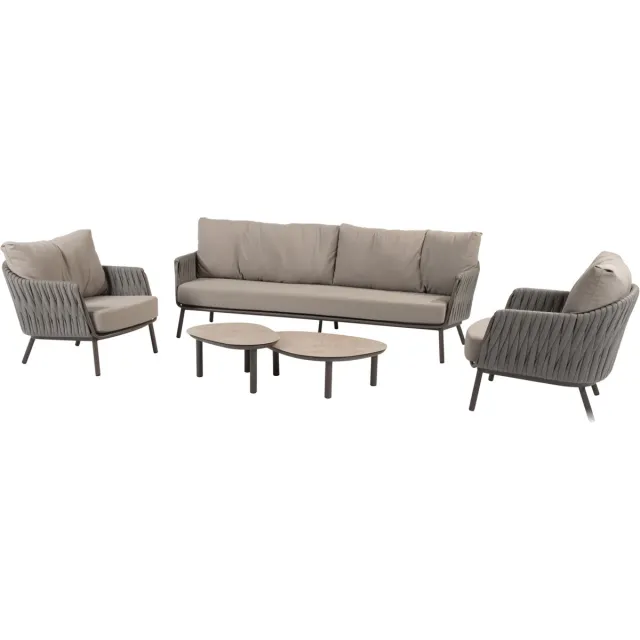 4 Seasons Outdoor Monroe Cannes stoel bank loungeset 5 delig organic terre Taste 4SO Bruin / Terre