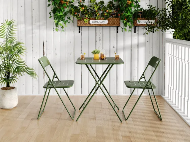 OKWISH Bistroset 60 X 60 Cm - Opvouwbaar 3-Delig Voor Balkon En Terras - Staal Met Elektrocoating - Groen