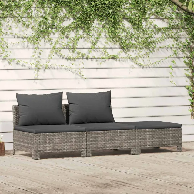vidaXL 3-delige tuinloungeset met kussens grijs poly rattan