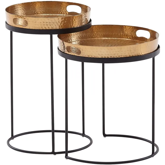 Sky Style Bijzettafel set van 2 metalen dienblad tafel goud salontafel tafel rond Goud / Zwart