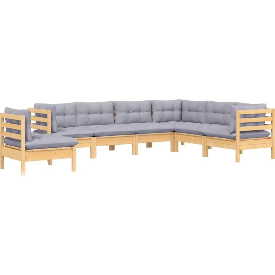 vidaXL 7-delige Loungeset met grijze kussens grenenhout Grijs