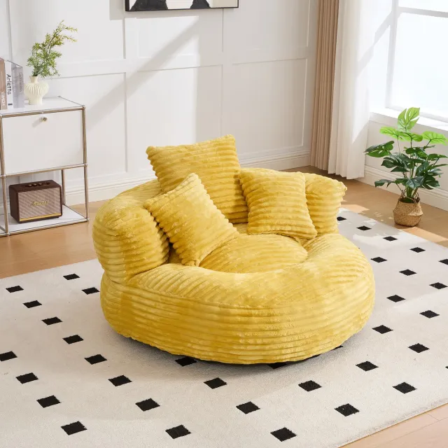 Zubaliya Lazy Sofa Duurzame Comfortabele Lounger Zitzak met Hoge Rugleuning en Drie Kussens voor Volwassenen en Kinderen, Binnen & Buiten, Eenpersoons Gaming Sofa Stoel voor Slaapkamer, Kantoor (Geel Chenille)