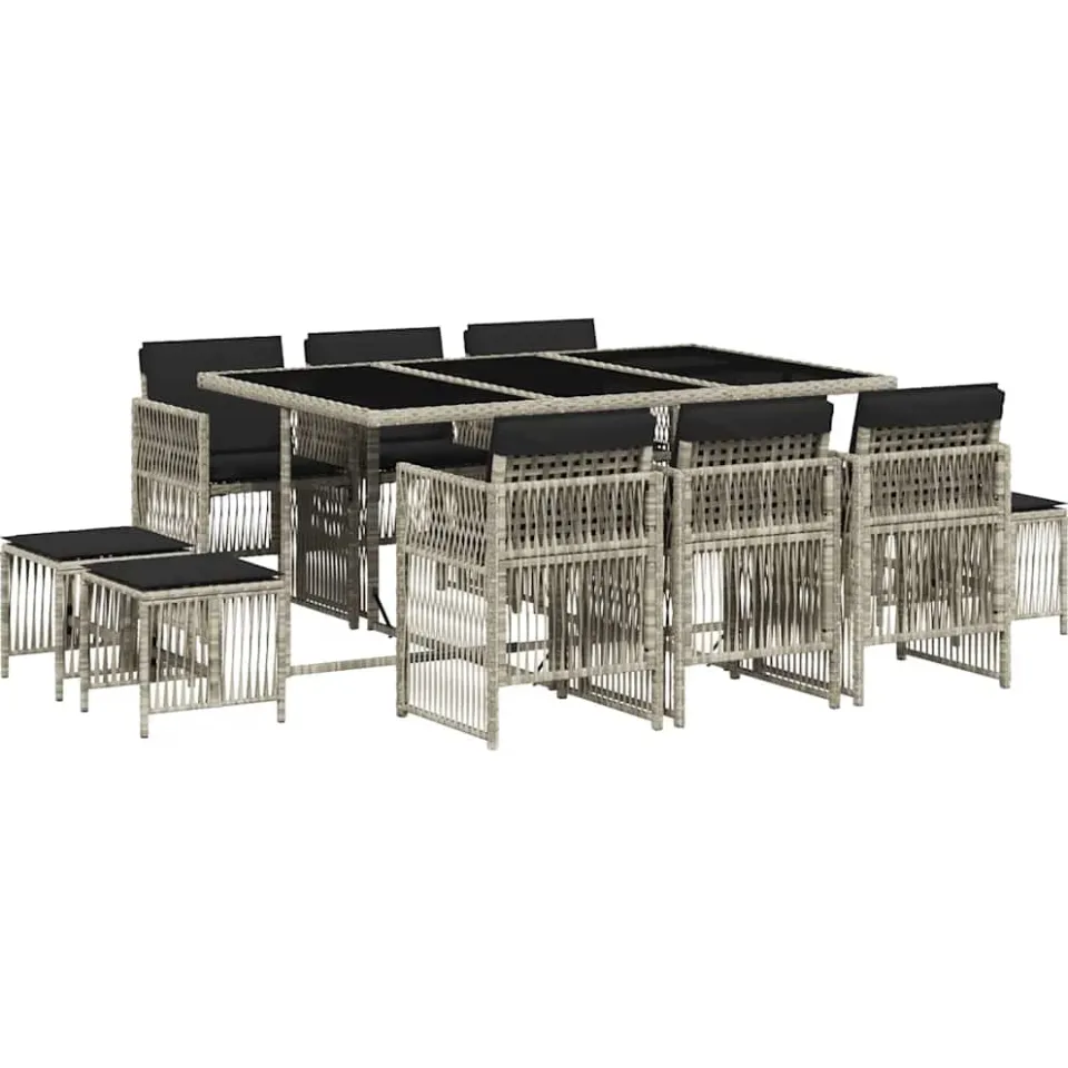 vidaXL 11-delige Tuinset met kussens poly rattan lichtgrijs