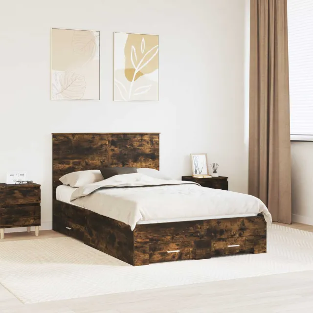 vidaXL Bedframe met lade Gerookt eiken 120 x 190 cm Bewerkt hout Bruin