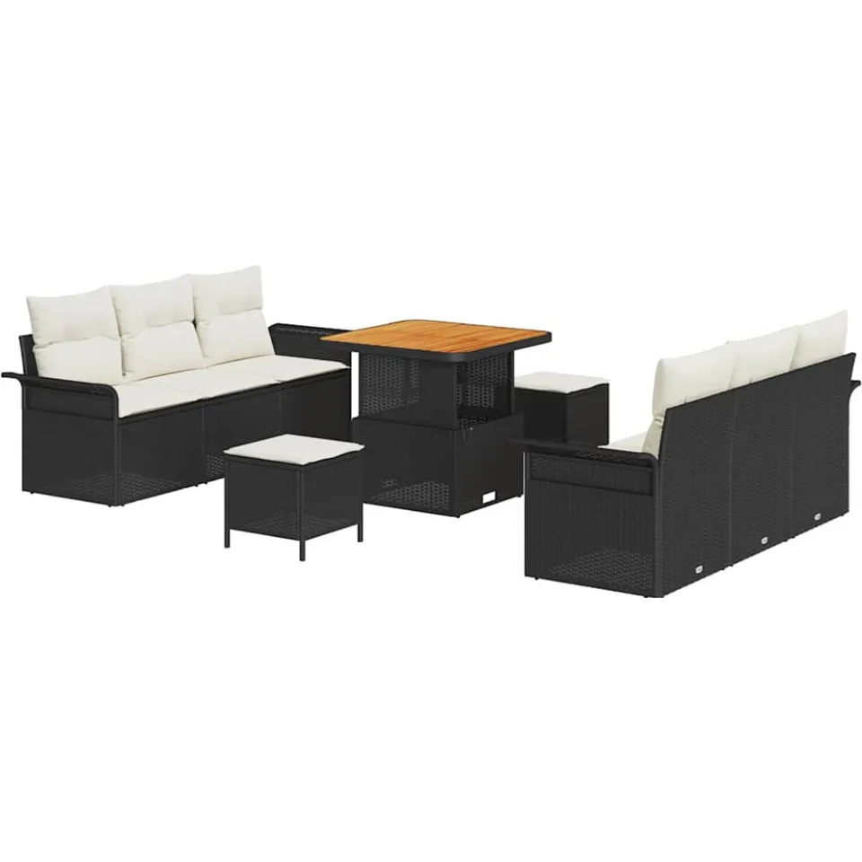 vidaXL Tuinbankenset 9 st Zwart poly rattan