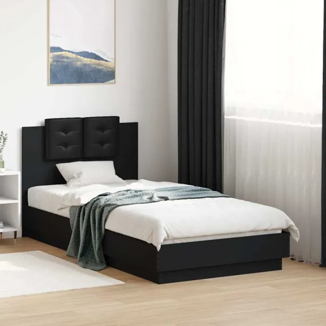 vidaXL Bedframe met hoofdbord en LED-verlichting zwart 75x190 cm