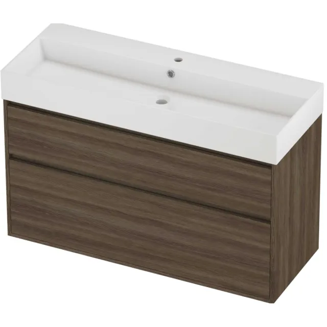 Proline Zara Badmeubelset Porselein Loft 1 Kraangat Greeploos 120x46x78 cm Glans Wit Vital Oak Eiken