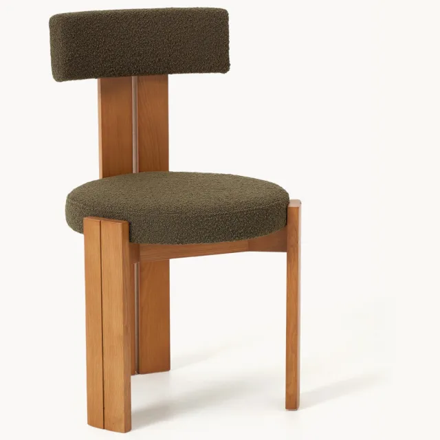 Westwing Collection Houten eetstoel Katya met bouclé bekleding Groen