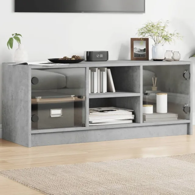 vidaXL Tv-meubel met glazen deuren 102x37x42 cm betongrijs grijs, foto 2