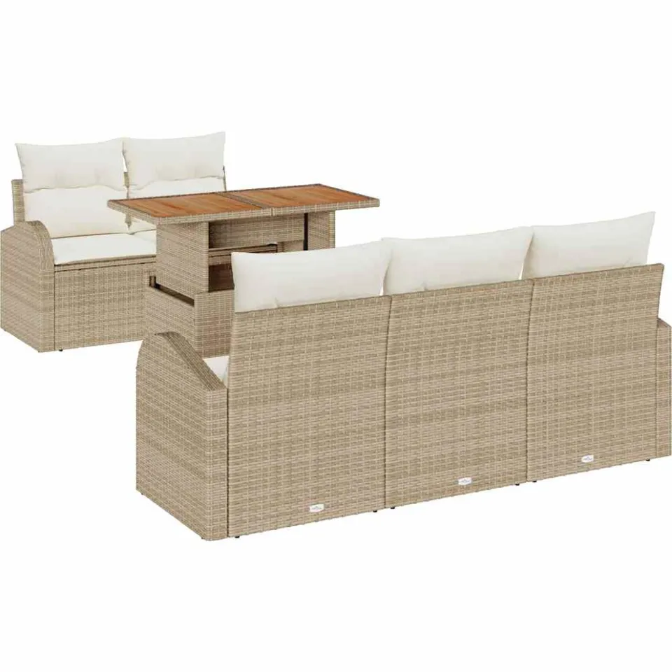 vidaXL Tuin Sofa Set 6 st Beige Poly riet