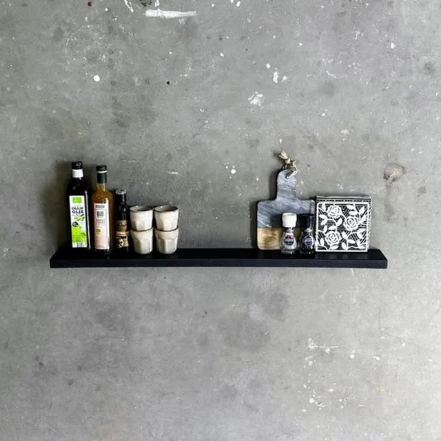 GoudmetHout Zwevende Wandplank Industrieel - 180 x 10 cm Muurplank - Zwart Eiken Hout - Decoratie Wandrek & Boekenrek - Hangplank Keuken - Floating Wall Shelf met Blinde Montage