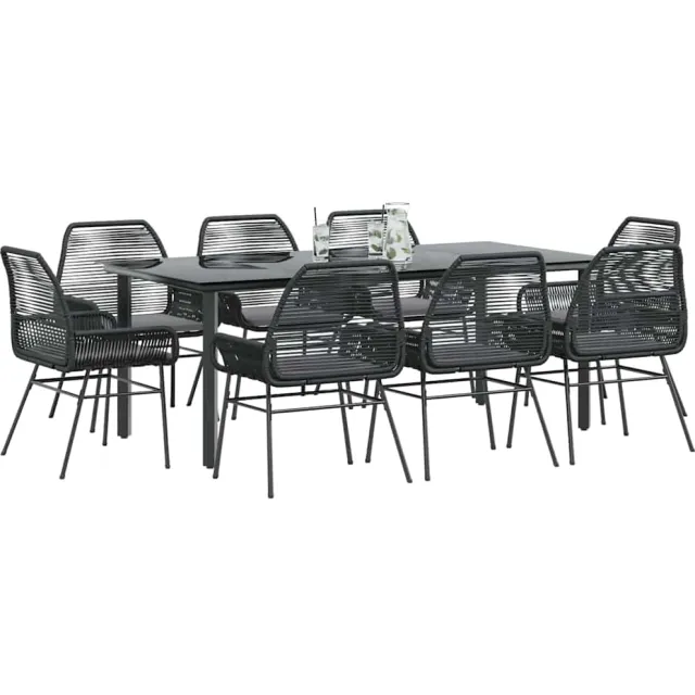 vidaXL 9-delige Tuinset met kussens poly rattan glas zwart, foto 2