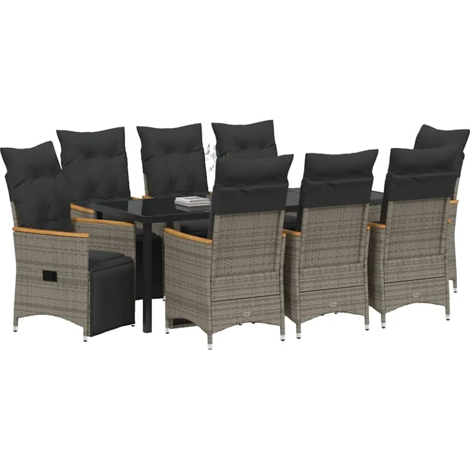 vidaXL Tuin eettafelset 9 st Grijs poly rattan, foto 2