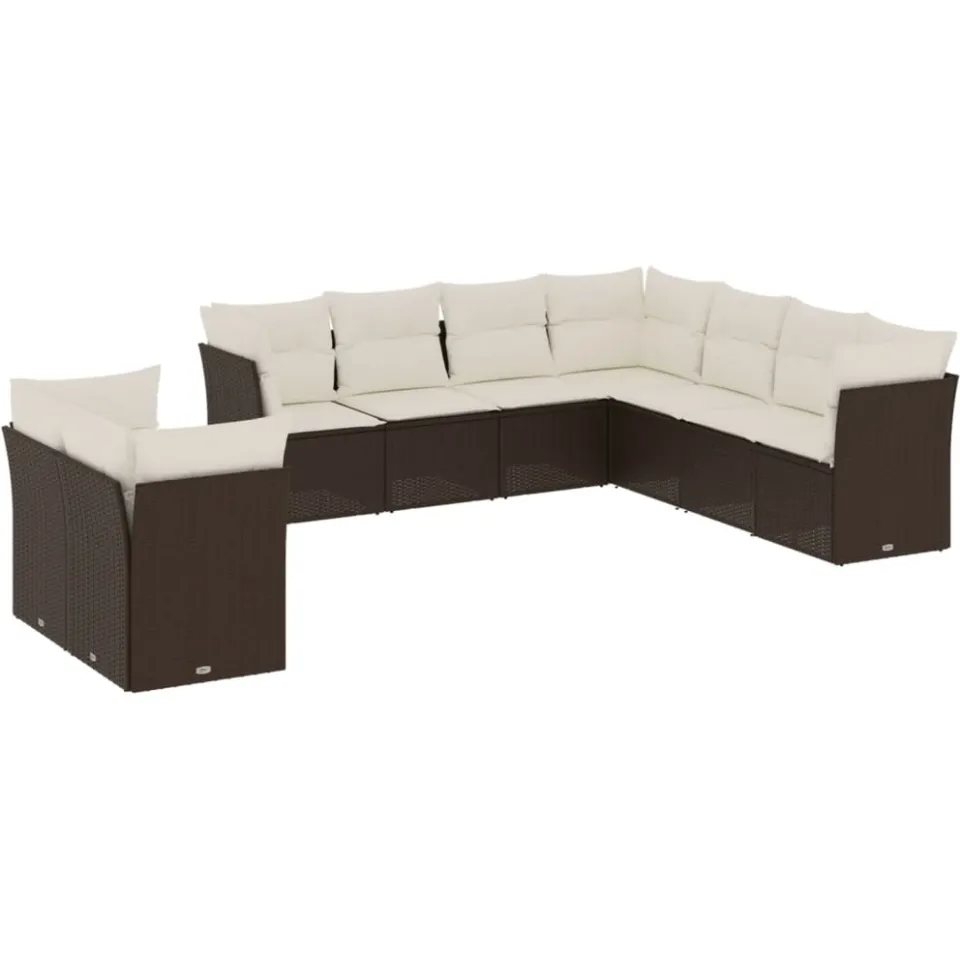 vidaXL 9-delige Loungeset met kussens poly rattan bruin, foto 3