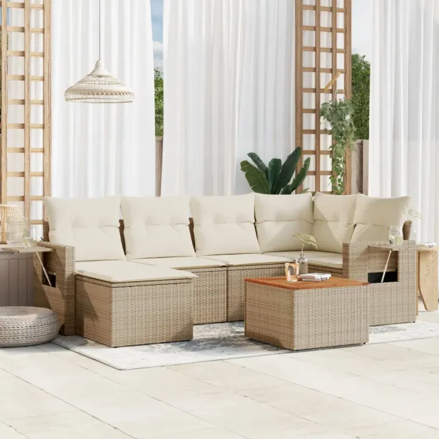 vidaXL 7-delige Loungeset met kussens poly rattan beige, foto 2