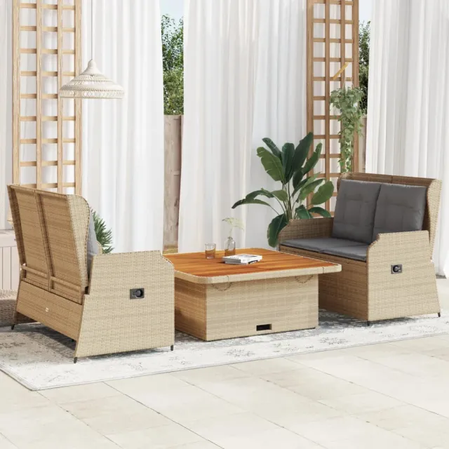 vidaXL 3-delige Loungeset met kussens poly rattan beige, foto 2