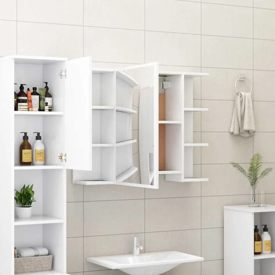 vidaXL 3-delige Badkamermeubelset bewerkt hout wit, foto 3
