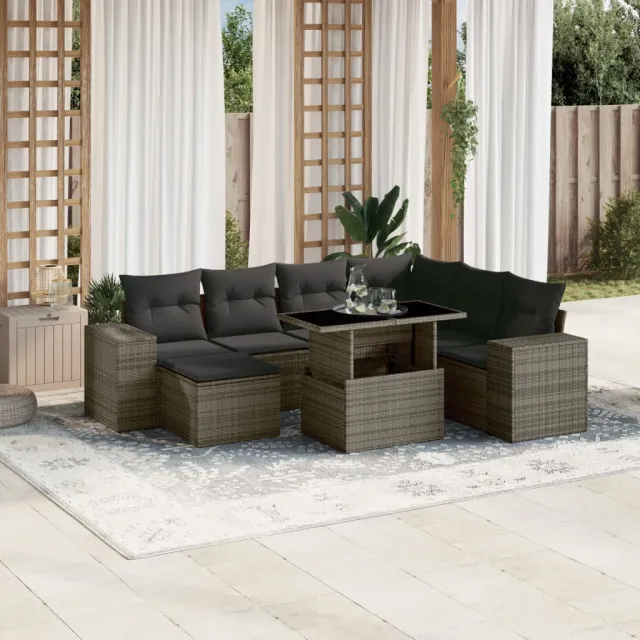 vidaXL 8-delige Loungeset met kussens poly rattan grijs, foto 2
