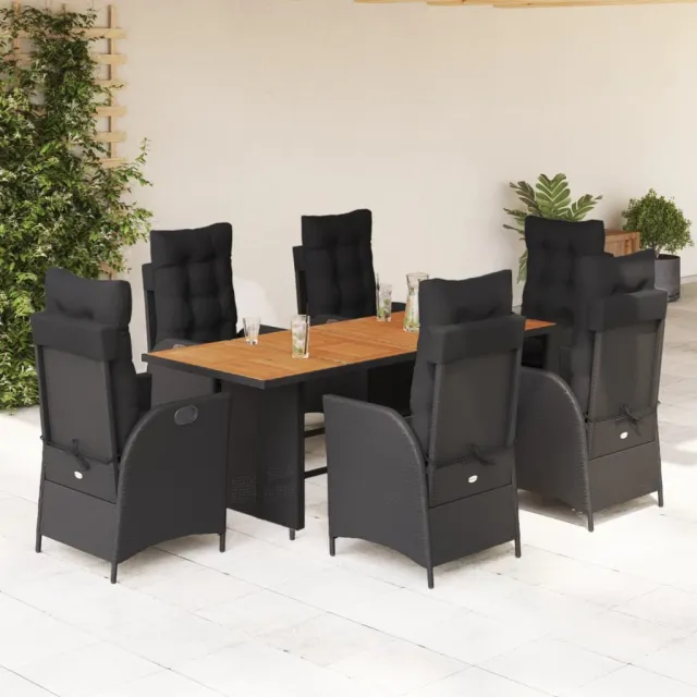 vidaXL 7-delige Tuinset met kussens poly rattan zwart