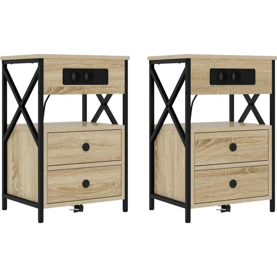 vidaXL Nachtkastje 2 st Sonoma Eiken 40 x 31 x 60 cm Bewerkt hout, foto 3