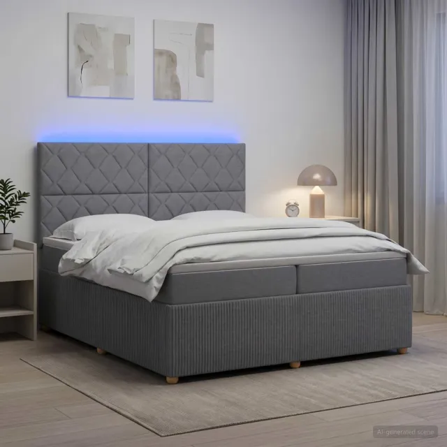 vidaXL LED Boxspring Bed met Matras Lichtgrijs 200 x 200 cm Stof