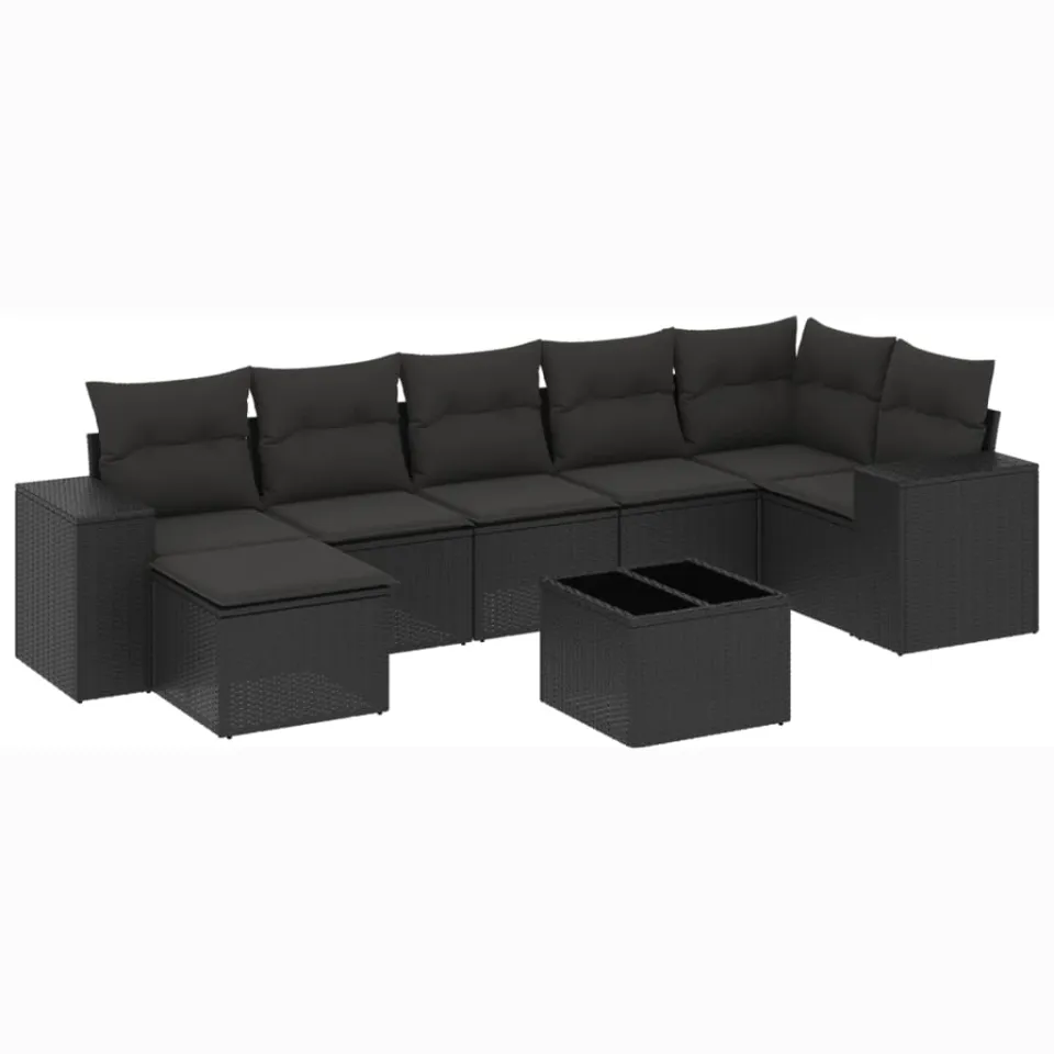 vidaXL 8-delige Loungeset met kussens poly rattan zwart, foto 3