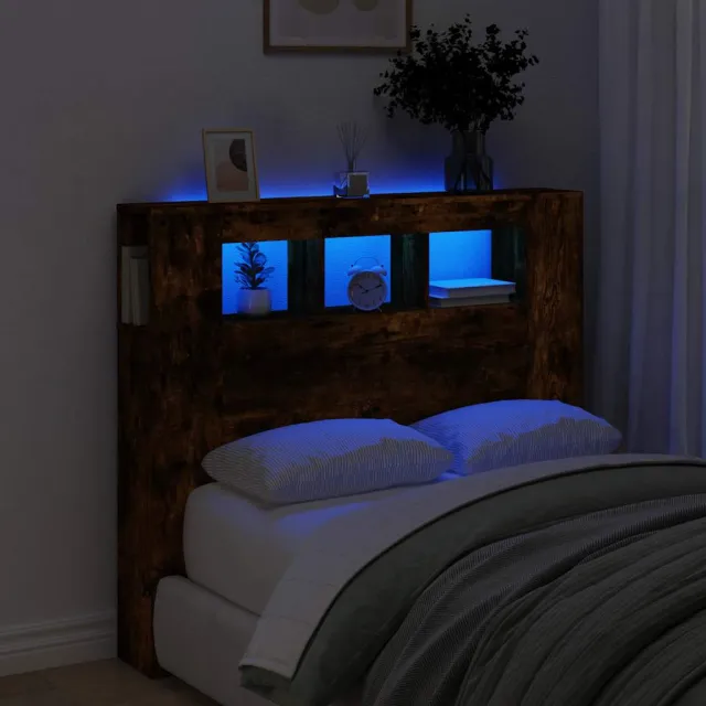 vidaXL Hoofdeinde met LED 120x18,5x103,5 cm bewerkt hout gerookt eiken Bruin