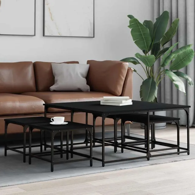 vidaXL 5-delige Tafeltjesset bewerkt hout zwart, foto 2