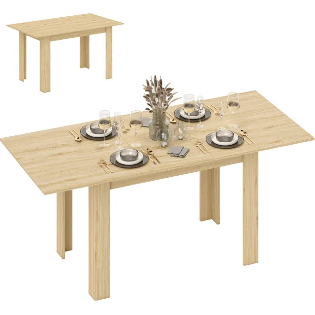 Lunpog Eettafel - Rechthoekige uitschuifbare eettafel - Geschikt voor 6-8 personen - Afmetingen: 140-180 cm x 80 cm - Natuurlijke houtkleur