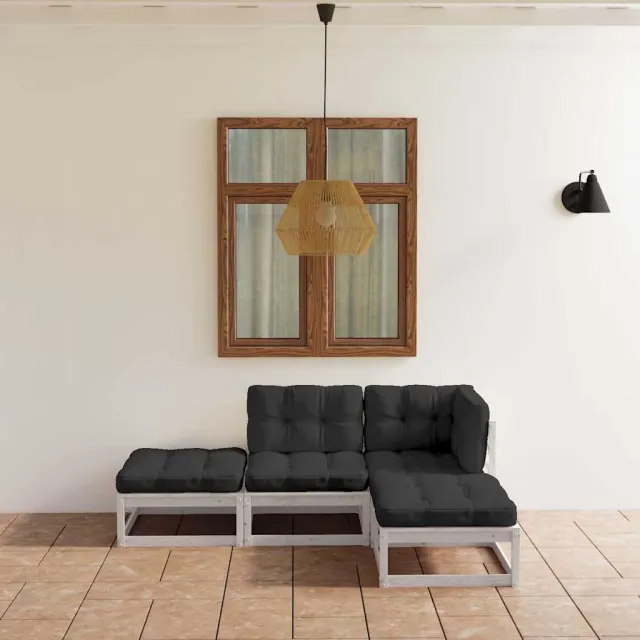 vidaXL 4-delige Loungeset met kussens massief grenenhout wit, foto 2
