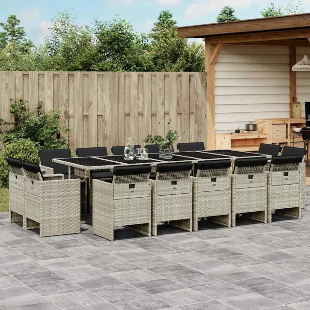 vidaXL 17-delige Tuinset met kussens poly rattan lichtgrijs