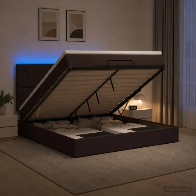 vidaXL Ottoman Bed met Matrassen en LED Donkerbruin 160 x 200 cm Stof