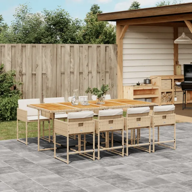 vidaXL 9-delige Tuinset met kussens poly rattan beige, foto 2