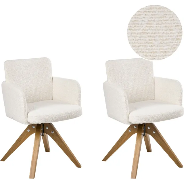 Beliani EVELYN - Eetkamerstoel set van 2 - Off-white - Bouclé Wit