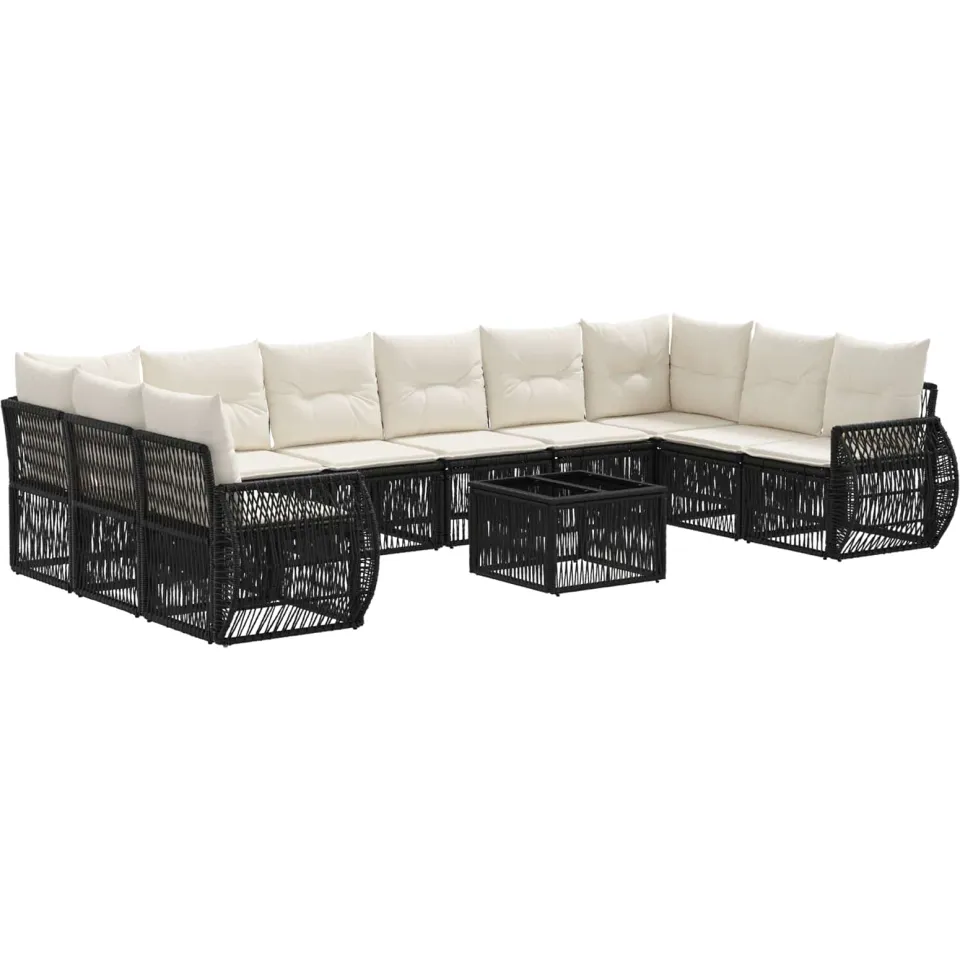 vidaXL Tuinbankenset 11 st Zwart en Cream Wit poly rattan, foto 3