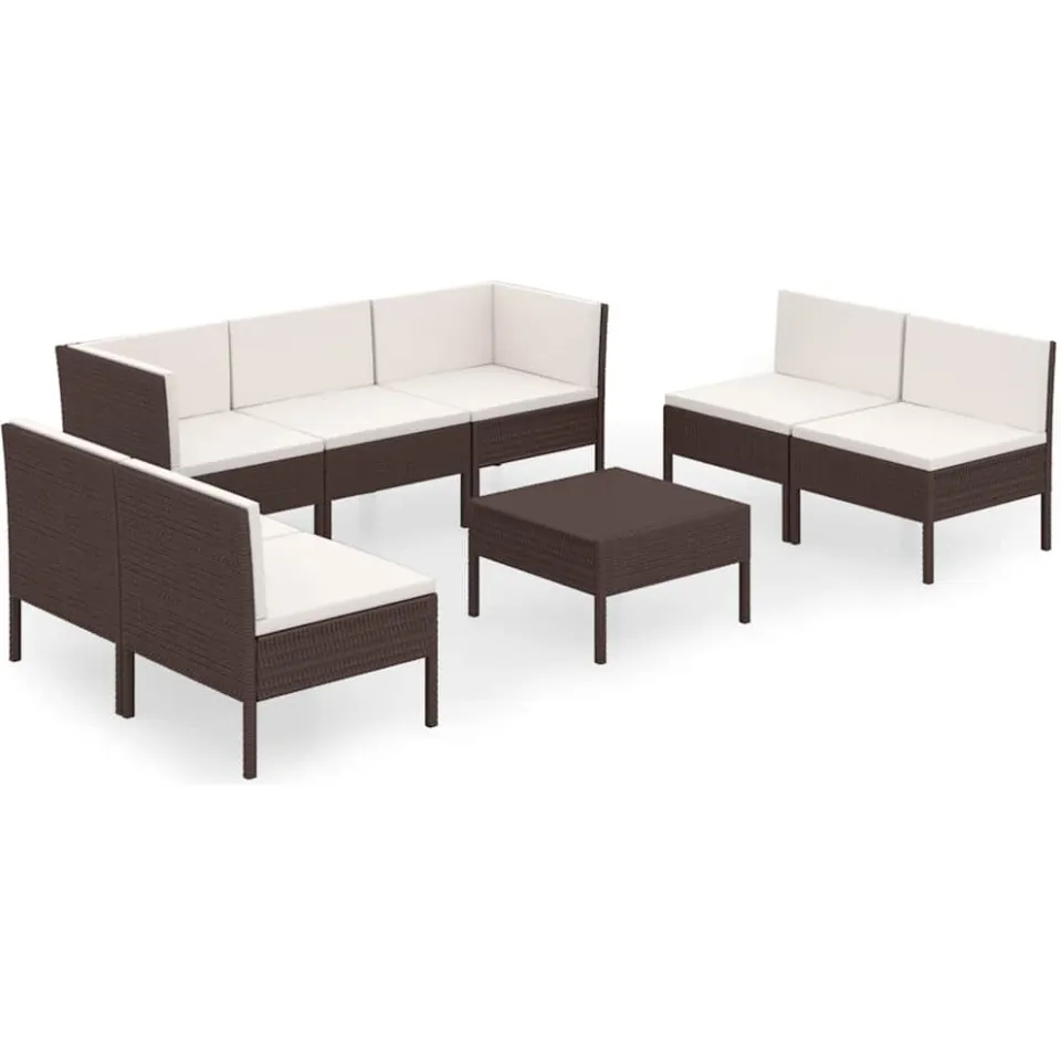 vidaXL 8-delige Loungeset met kussens poly rattan bruin