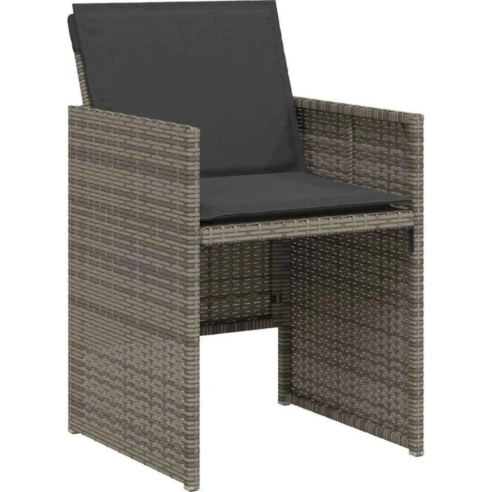 vidaXL 3-delige Bistroset met kussens poly rattan grijs, foto 2